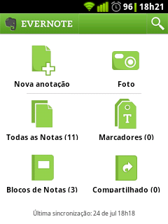 screenshot do aplicativo evernote no Android