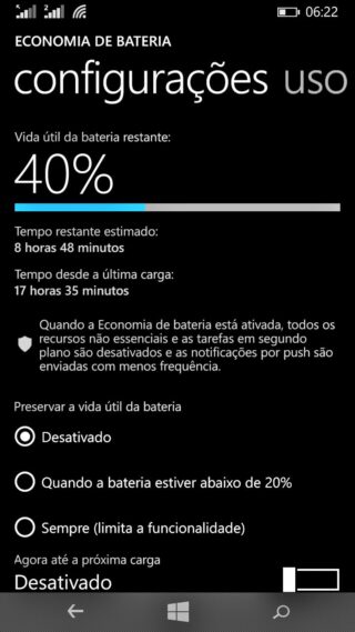 Duração da bateria do Lumia 730