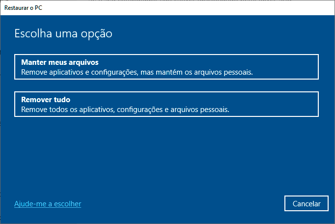 Restaurar o PC no Windows 10